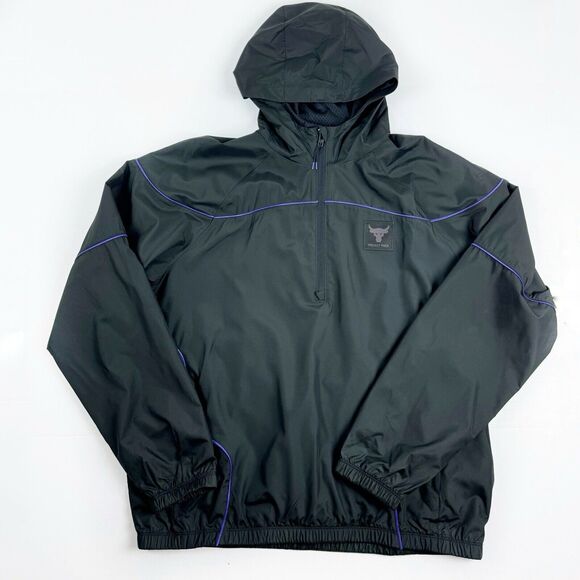 Under Armour Project Rock Men's Black Pullover Windbreaker Anorak Jacket Large - Picture 11 of 16